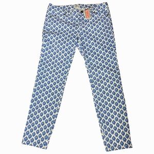 NWT Vineyard Vines Blue White Damask Pants Sz 6 Cotton Stretch Preppy Fall